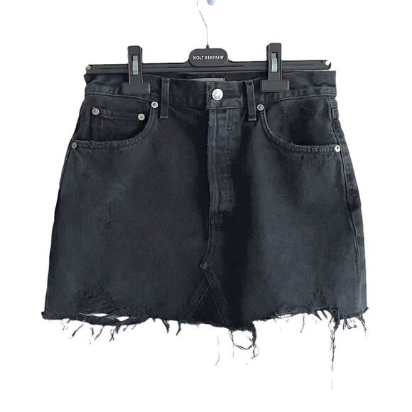 Agolde Quinn High Waisted Denim Mini Skirt Black 27 - Picture 2 of 4